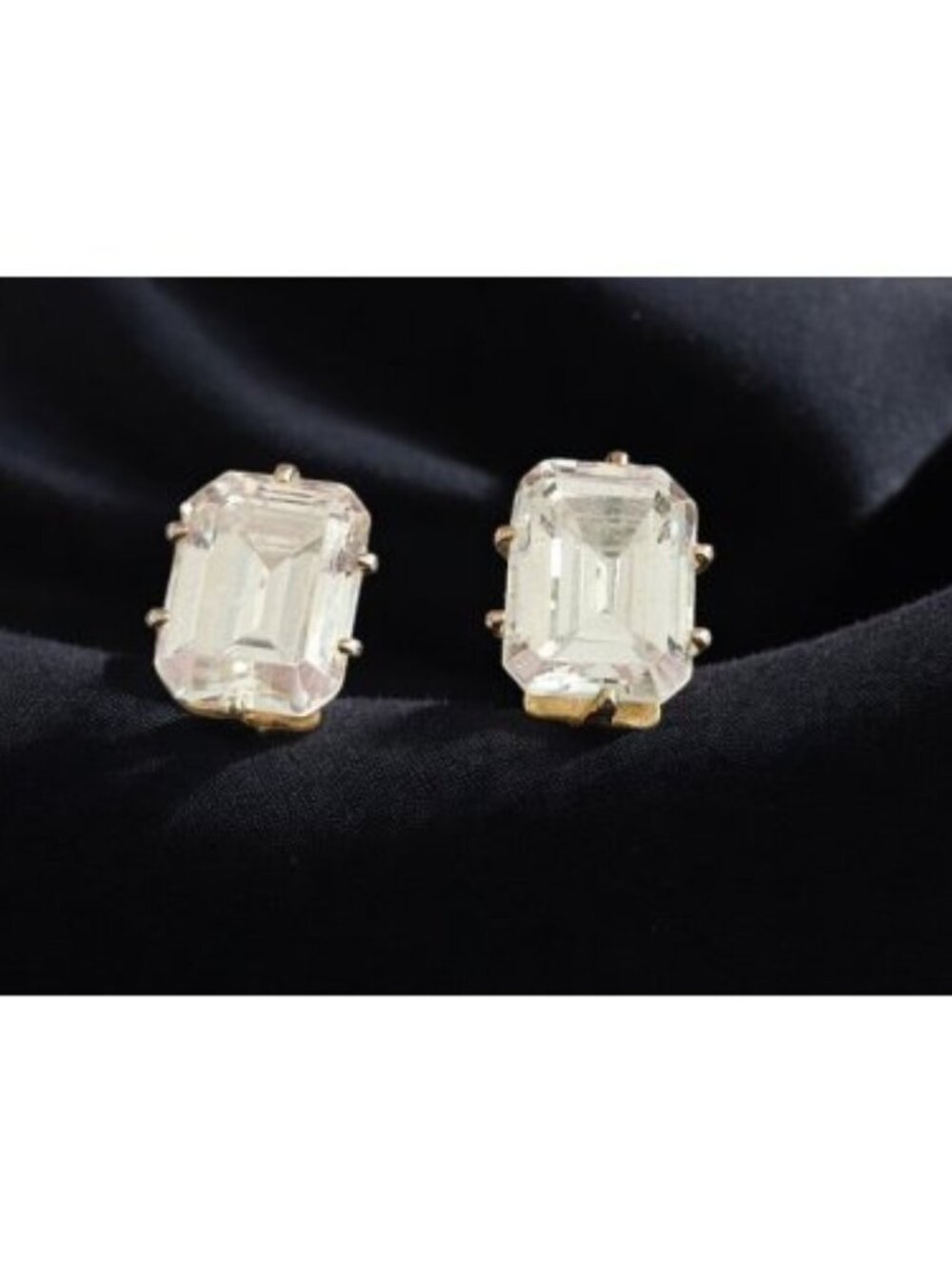 2 ct Emerald Cut Solitaire Cubic Zirconia Goldtone Stud Earrings